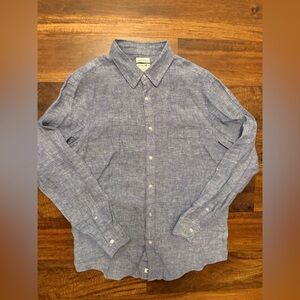 Caribbean Joe Light Blue Linen Casual Button-Down Shirt